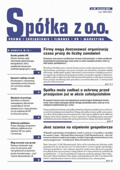 

Spóła z o.o. Prawo zarządzanie finanse PR marekting wrzesień 2013 nr 95